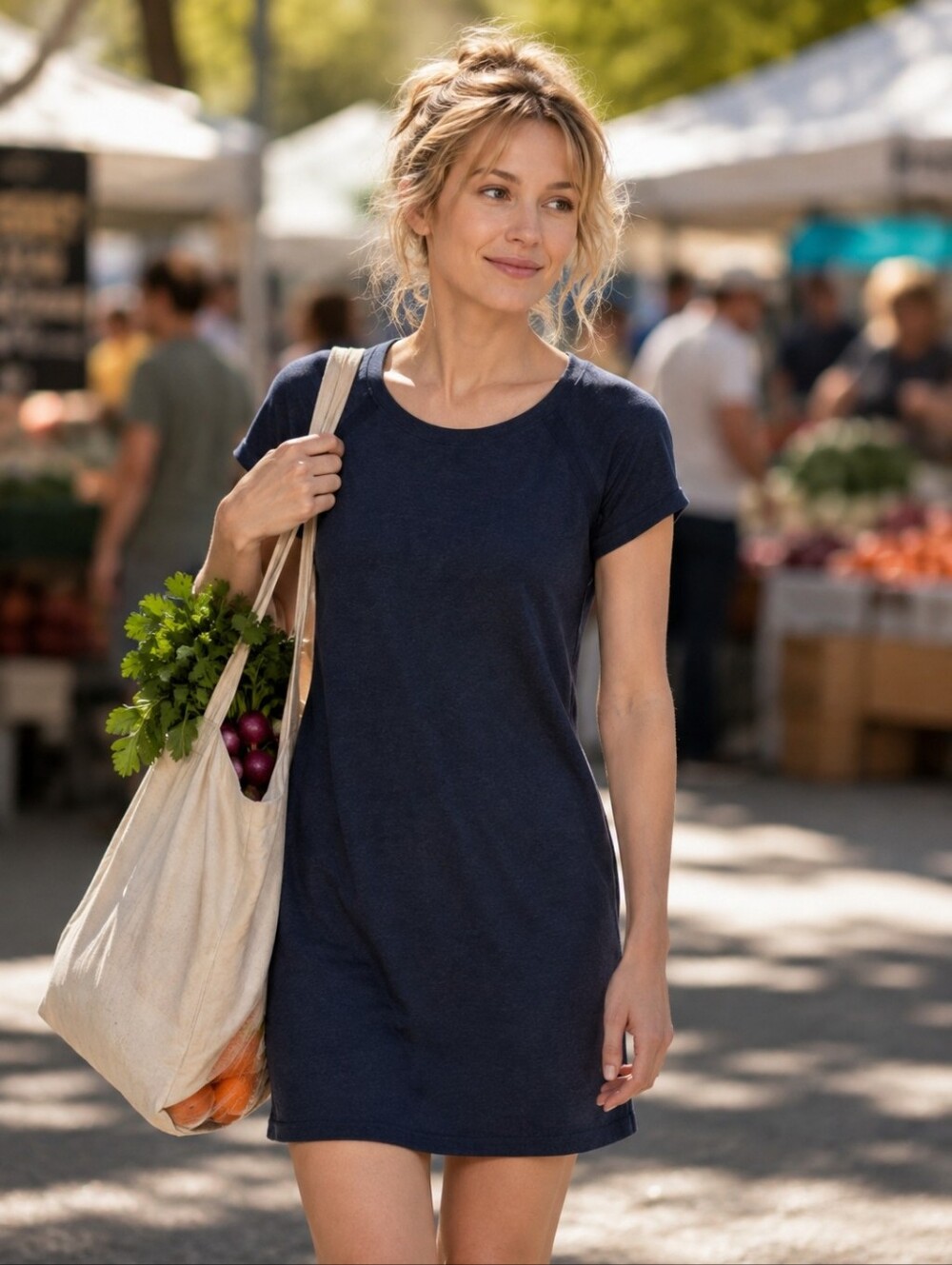 Athleta Navy Pacer T-Shirt Dress - French Terry Sweatshirt-Like Fabric. Size M